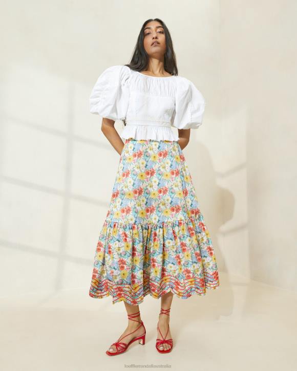 Clothes Multi Poppy Floral Loeffler Randall 044J227 Women Opal Ruffle-Hem Skirt