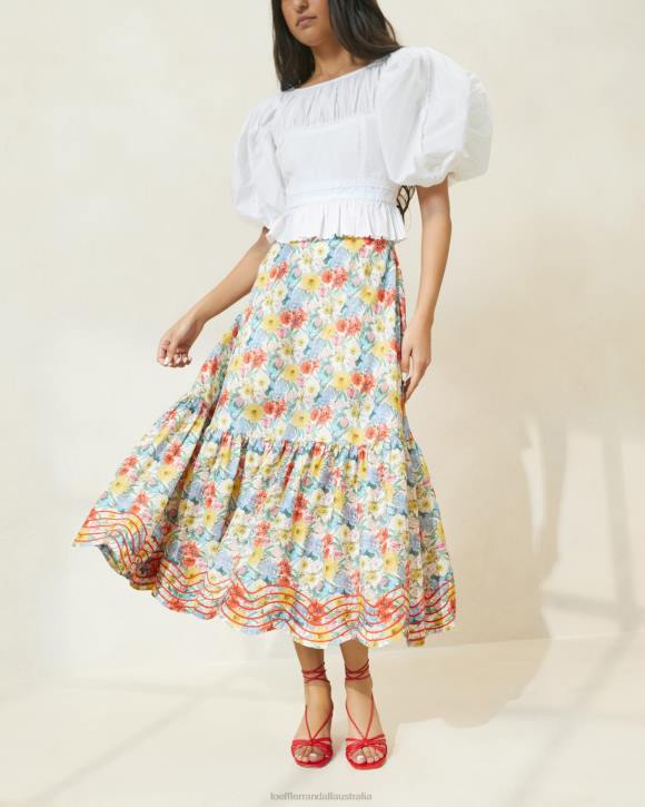 Clothes Multi Poppy Floral Loeffler Randall 044J227 Women Opal Ruffle-Hem Skirt