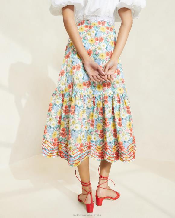 Clothes Multi Poppy Floral Loeffler Randall 044J227 Women Opal Ruffle-Hem Skirt