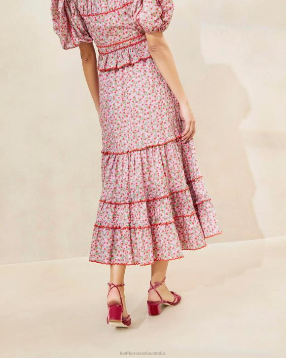 Clothes Strawberry Print Loeffler Randall 044J225 Women Ellie Strawberry Scalloped-Hem Midi Skirt