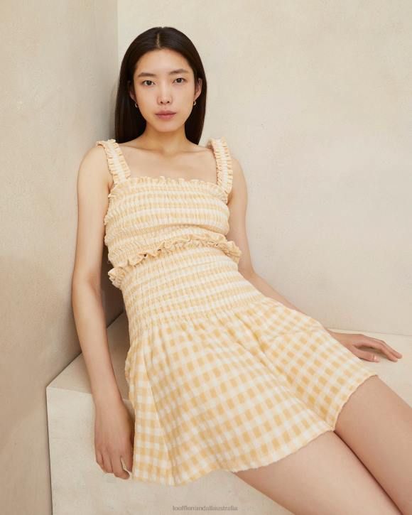 Clothes Tan Gingham Loeffler Randall 044J253 Women Siena Smocked Skirt