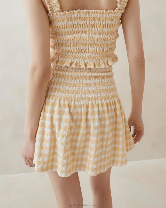 Clothes Tan Gingham Loeffler Randall 044J253 Women Siena Smocked Skirt