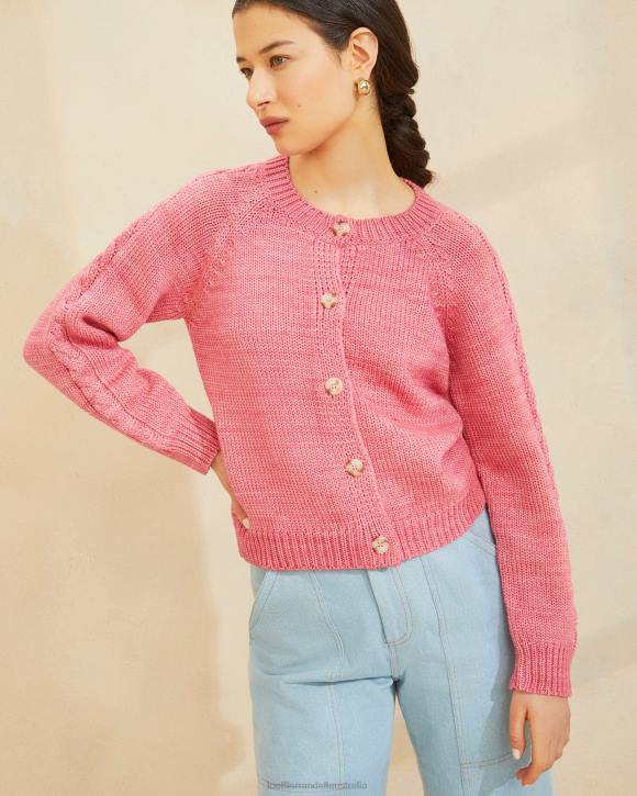 Clothes Pink Loeffler Randall 044J255 Women Lindy Cable Sleeve Cardigan