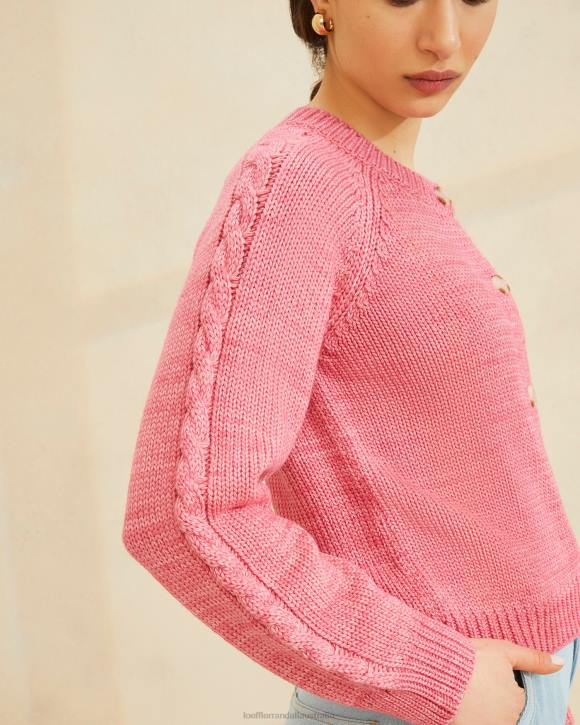 Clothes Pink Loeffler Randall 044J255 Women Lindy Cable Sleeve Cardigan