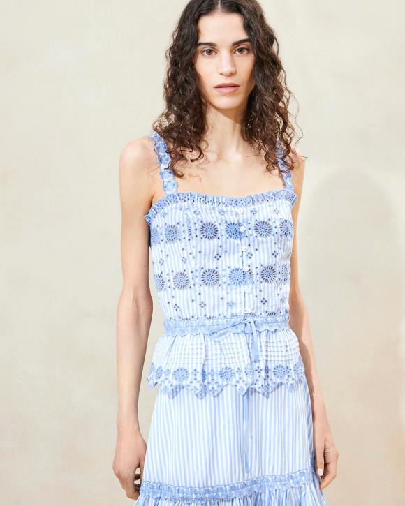 Clothes Blue/Cream Loeffler Randall 044J213 Women Zelda Stripe Broderie Camisole
