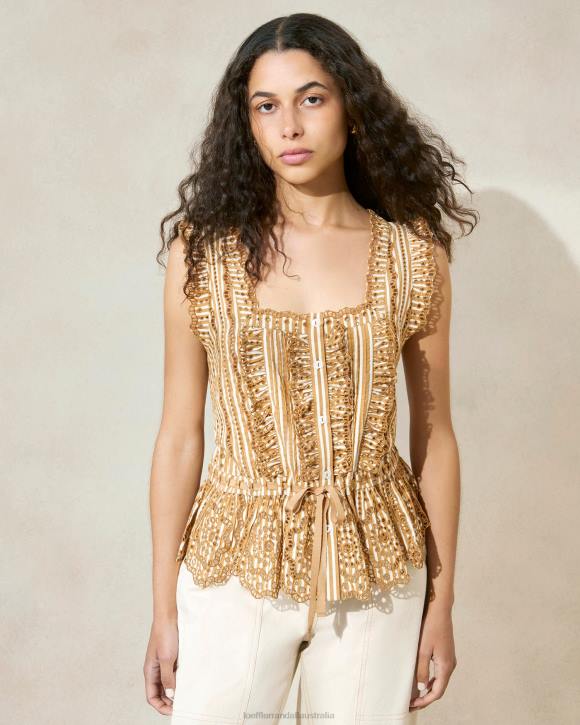 Clothes Brown Stripe Loeffler Randall 044J214 Women Arden d Scalloped Blouse
