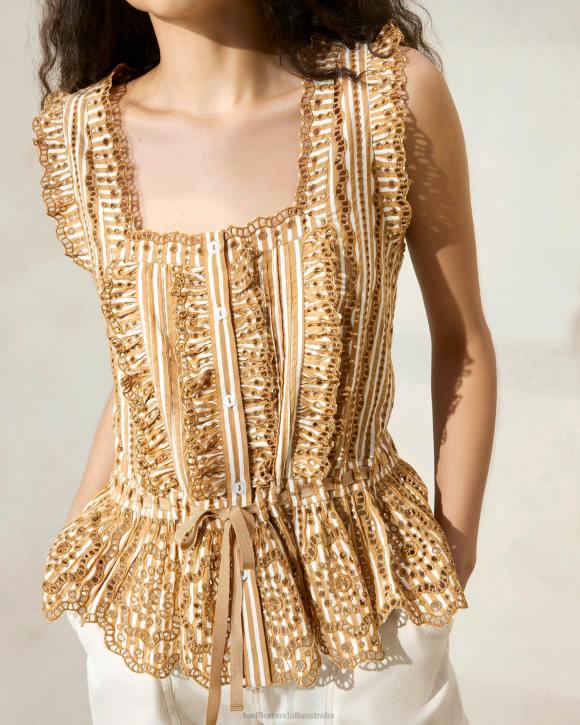 Clothes Brown Stripe Loeffler Randall 044J214 Women Arden d Scalloped Blouse