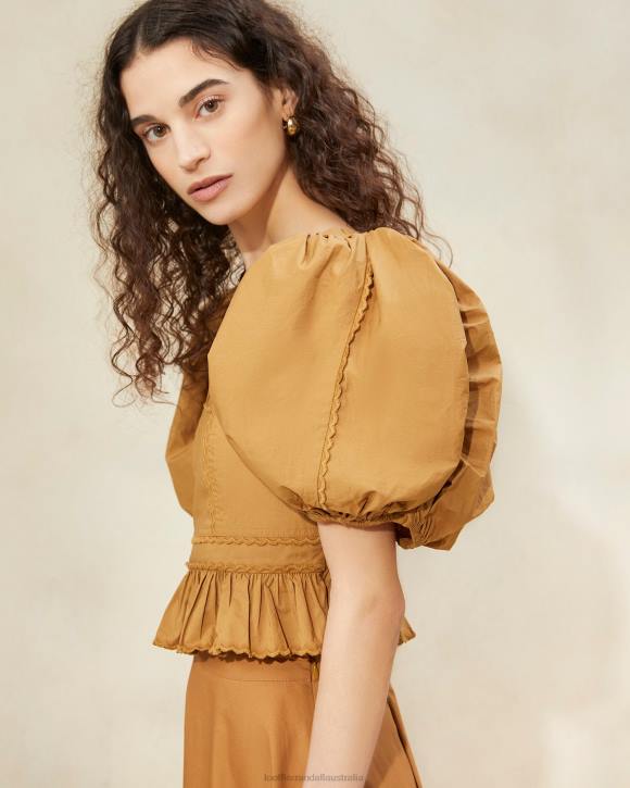 Clothes Cigar Loeffler Randall 044J209 Women Anna Puff-Sleeve Peplum Top