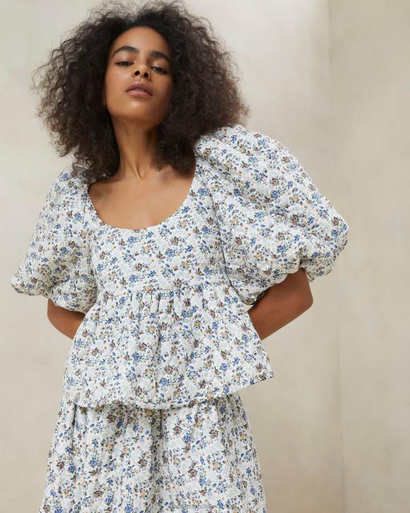 Clothes Cream/Floral Loeffler Randall 044J248 Women Jessalyn Quilted Top