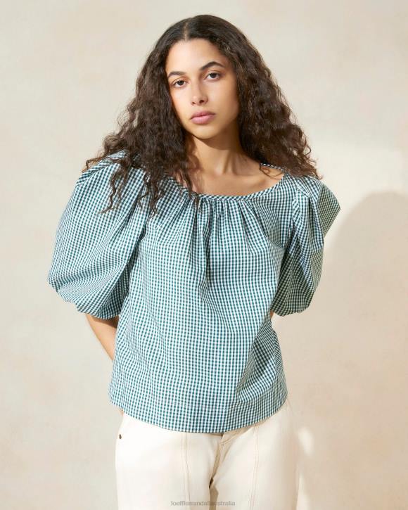Clothes Mini Green Gingham Loeffler Randall 044J207 Women Eliza Tent Blouse