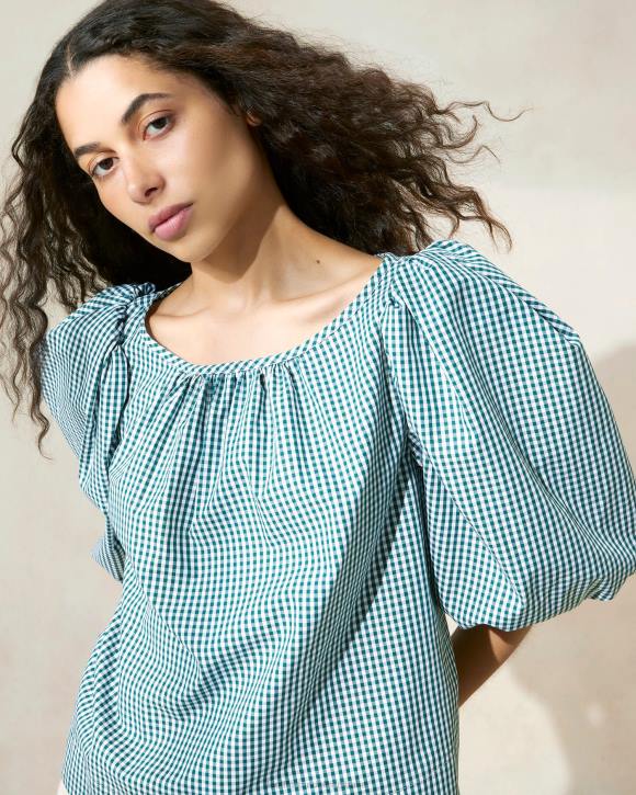 Clothes Mini Green Gingham Loeffler Randall 044J207 Women Eliza Tent Blouse