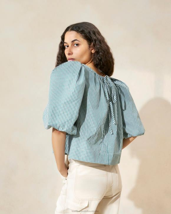 Clothes Mini Green Gingham Loeffler Randall 044J207 Women Eliza Tent Blouse