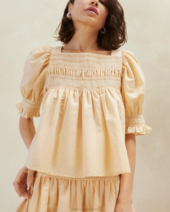 Clothes Sand/Ecru Loeffler Randall 044J236 Women Lydie Smocked Top