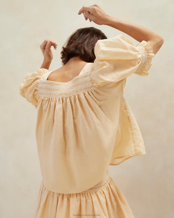 Clothes Sand/Ecru Loeffler Randall 044J236 Women Lydie Smocked Top