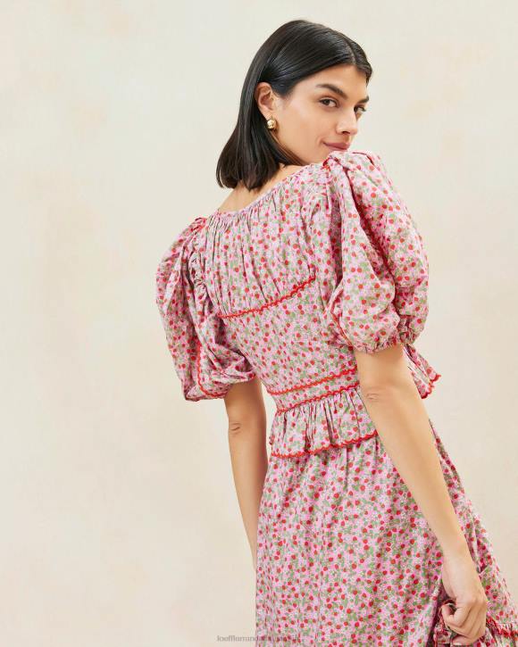 Clothes Strawberry Print Loeffler Randall 044J205 Women Anna Strawberry Puff-Sleeve Peplum Top