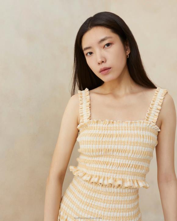 Clothes Tan Gingham Loeffler Randall 044J252 Women Fiona Smocked Camisole