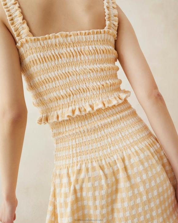 Clothes Tan Gingham Loeffler Randall 044J252 Women Fiona Smocked Camisole