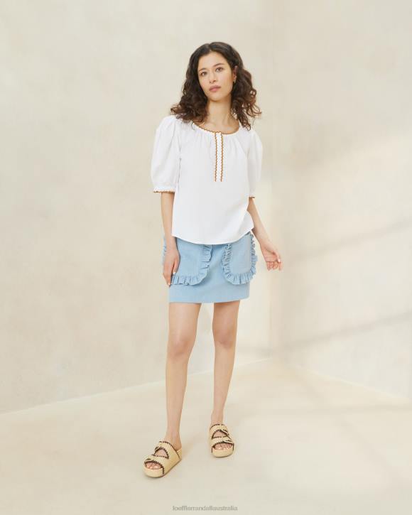 Clothes White/Cigar Loeffler Randall 044J203 Women Britton Scalloped Blouse