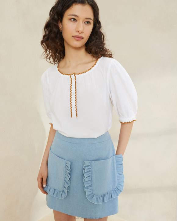 Clothes White/Cigar Loeffler Randall 044J203 Women Britton Scalloped Blouse