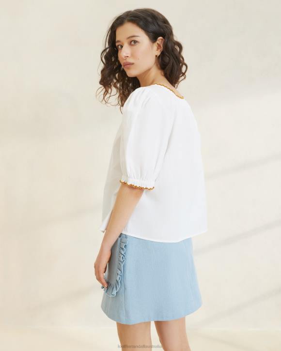 Clothes White/Cigar Loeffler Randall 044J203 Women Britton Scalloped Blouse