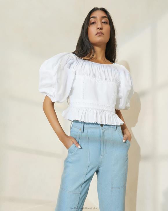 Clothes White Loeffler Randall 044J201 Women Anna Puff-Sleeve Peplum Top
