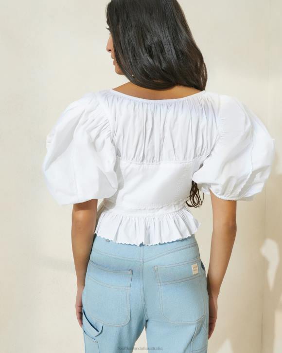 Clothes White Loeffler Randall 044J201 Women Anna Puff-Sleeve Peplum Top