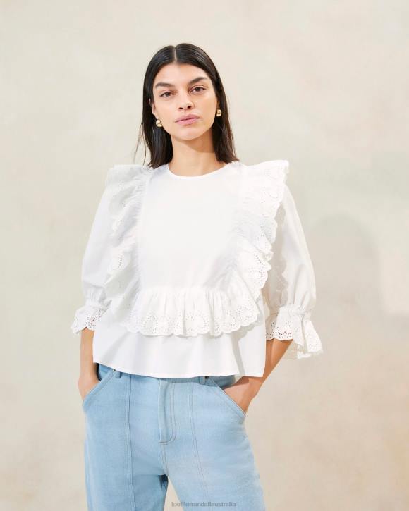 Clothes White Loeffler Randall 044J212 Women Cosima Heart Embroidery Blouse