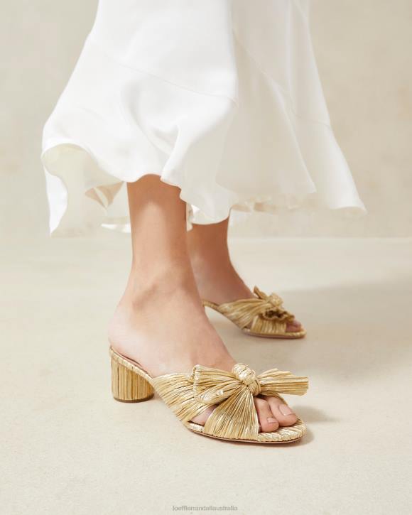 Shoes Gold Loeffler Randall 044J13 Women Emilia Pleated Bow Heel