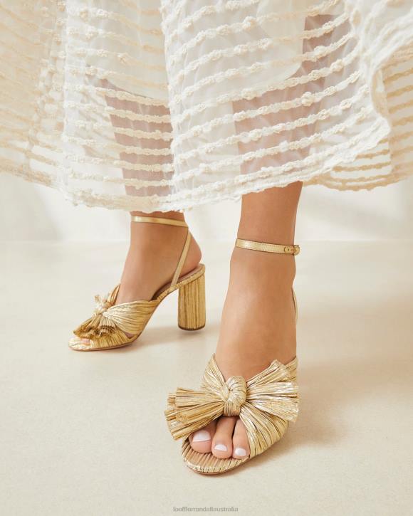 Shoes Gold Loeffler Randall 044J5 Women Camellia Pleated Bow Heel