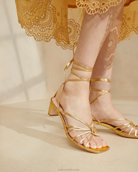 Shoes Gold Loeffler Randall 044J85 Women Lola Knot Lace-Up Mid-Heel