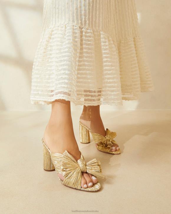 Shoes Gold Loeffler Randall 044J8 Women Penny Pleated Bow Heel