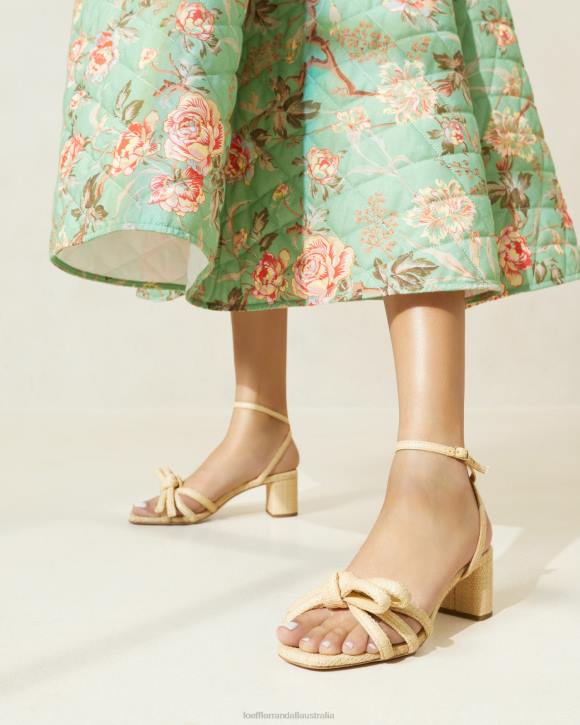 Shoes Natural Loeffler Randall 044J29 Women Mikel Bow Mid-Heel Sandal