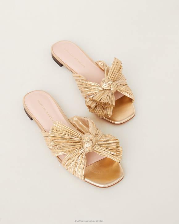 Shoes Gold Loeffler Randall 044J102 Women Daphne Pleated Bow Slide