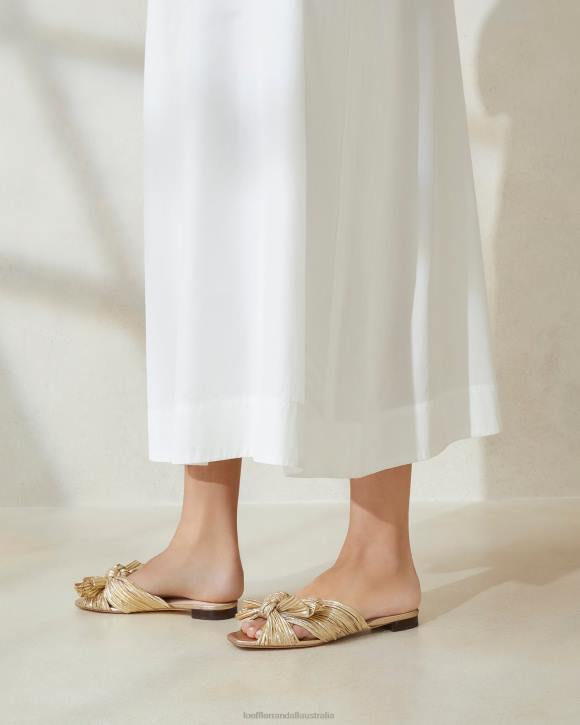 Shoes Gold Loeffler Randall 044J102 Women Daphne Pleated Bow Slide