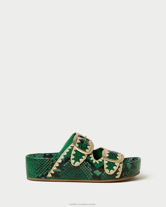 Shoes Green/Natural Loeffler Randall 044J120 Women Theo Footbed Sandal