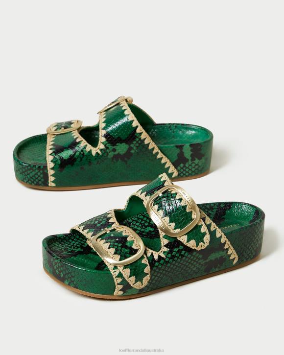 Shoes Green/Natural Loeffler Randall 044J120 Women Theo Footbed Sandal